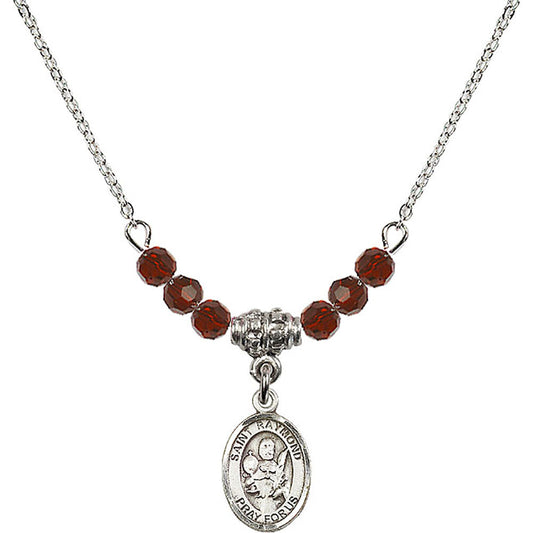 Sterling Silver Saint Raymond Nonnatus Birthstone Necklace with Garnet Beads - 9091
