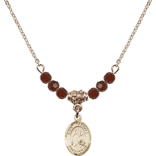 14kt Gold Filled Saint Raphael the Archangel Birthstone Necklace with Garnet Beads - 9092