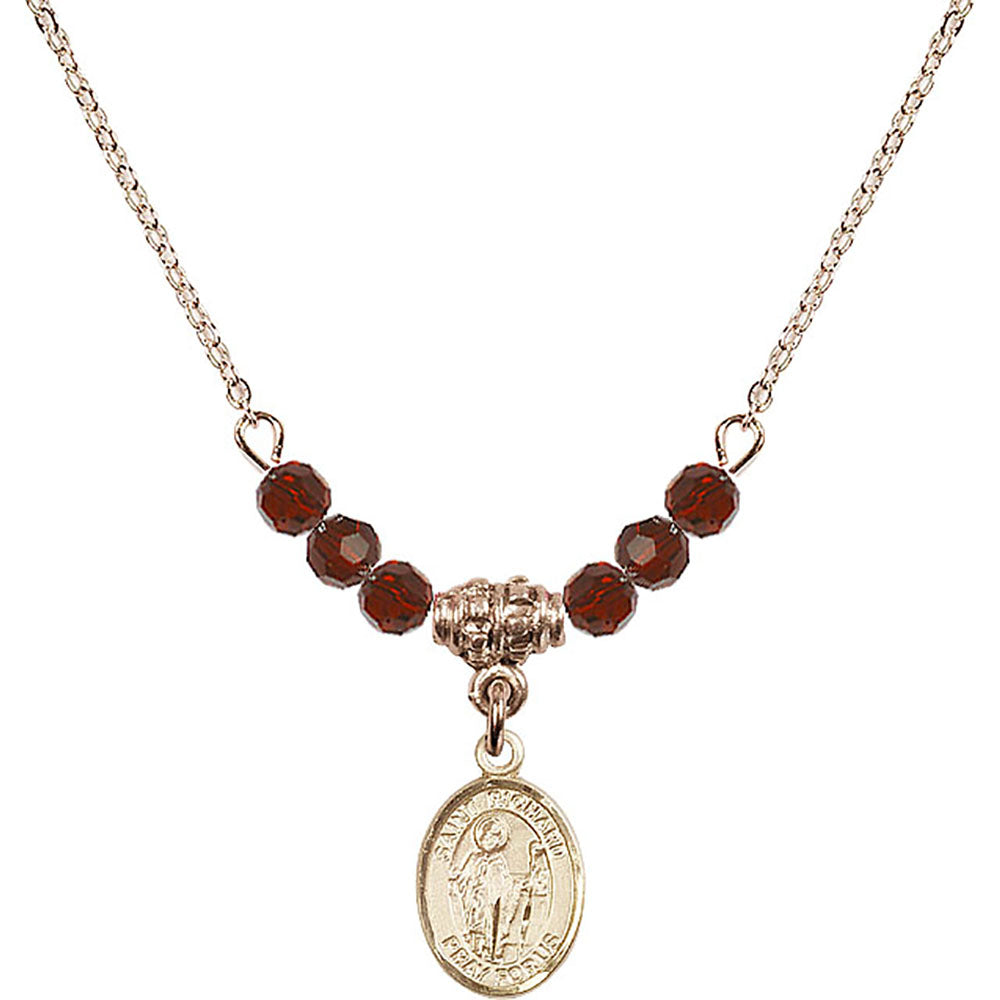 14kt Gold Filled Saint Richard Birthstone Necklace with Garnet Beads - 9093