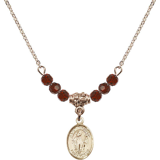14kt Gold Filled Saint Richard Birthstone Necklace with Garnet Beads - 9093