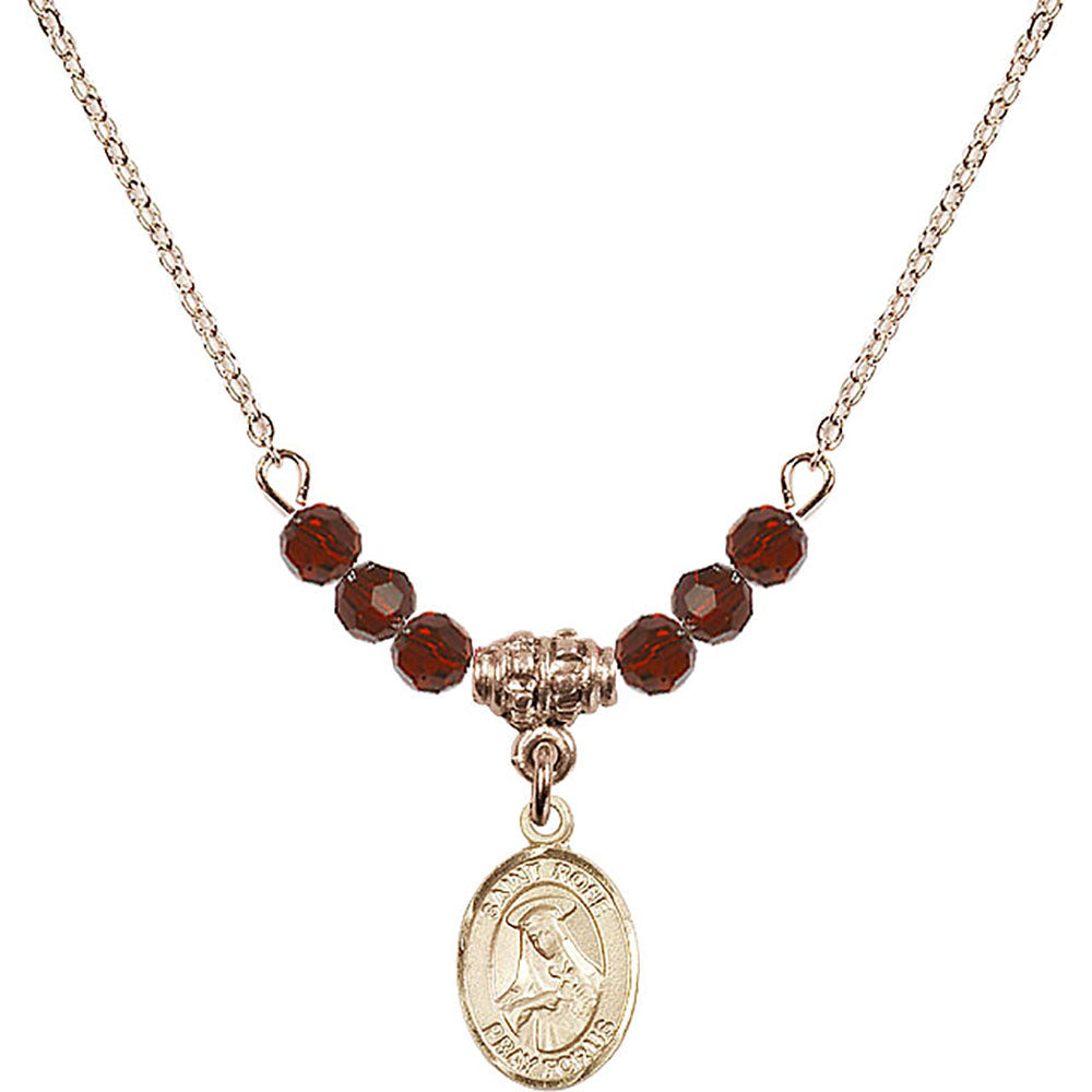 14kt Gold Filled Saint Rose of Lima Birthstone Necklace with Garnet Beads - 9095