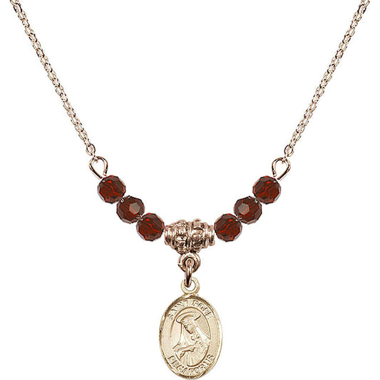 14kt Gold Filled Saint Rose of Lima Birthstone Necklace with Garnet Beads - 9095