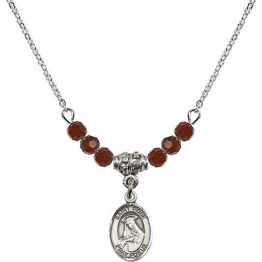 Sterling Silver Saint Rose of Lima Birthstone Necklace with Garnet Beads - 9095
