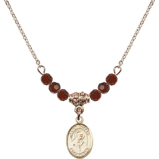 14kt Gold Filled Saint Robert Bellarmine Birthstone Necklace with Garnet Beads - 9096