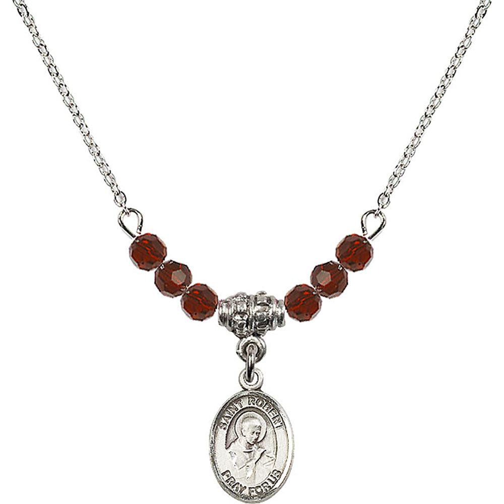 Sterling Silver Saint Robert Bellarmine Birthstone Necklace with Garnet Beads - 9096
