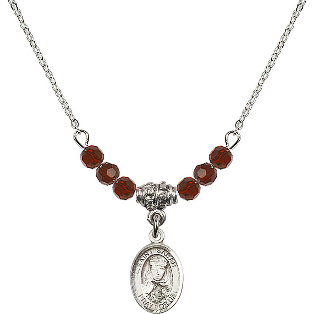 Sterling Silver Saint Sarah Birthstone Necklace with Garnet Beads - 9097