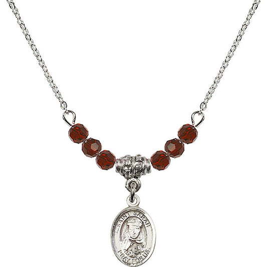 Sterling Silver Saint Sarah Birthstone Necklace with Garnet Beads - 9097