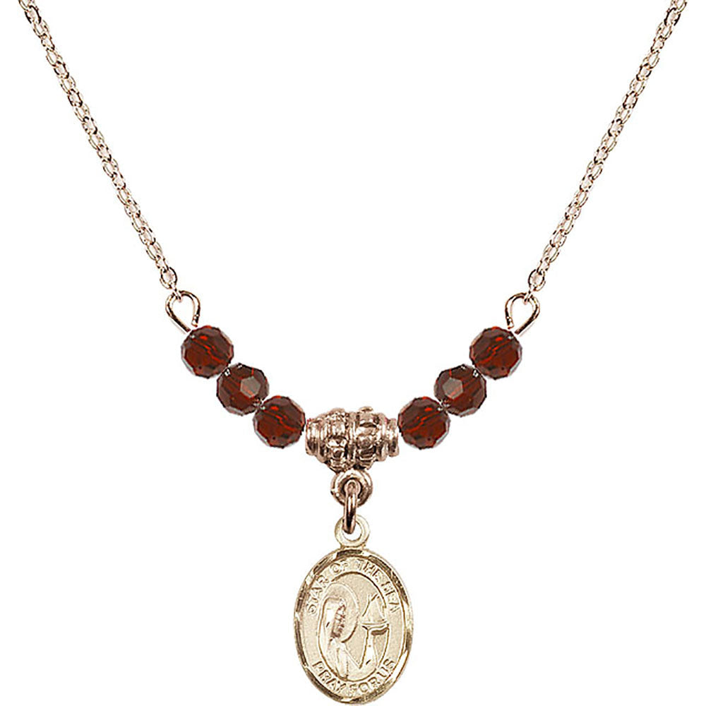 14kt Gold Filled Our Lady Star of the Sea Birthstone Necklace with Garnet Beads - 9101