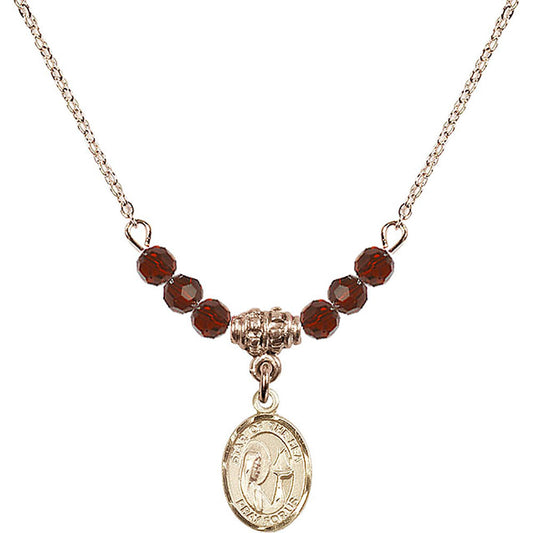 14kt Gold Filled Our Lady Star of the Sea Birthstone Necklace with Garnet Beads - 9101