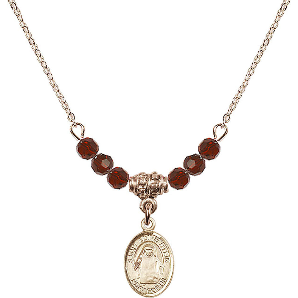 14kt Gold Filled Saint Edith Stein Birthstone Necklace with Garnet Beads - 9103