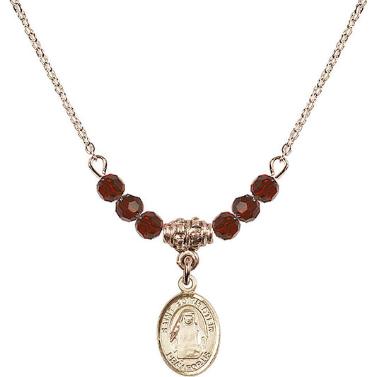 14kt Gold Filled Saint Edith Stein Birthstone Necklace with Garnet Beads - 9103