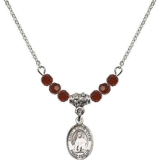 Sterling Silver Saint Edith Stein Birthstone Necklace with Garnet Beads - 9103