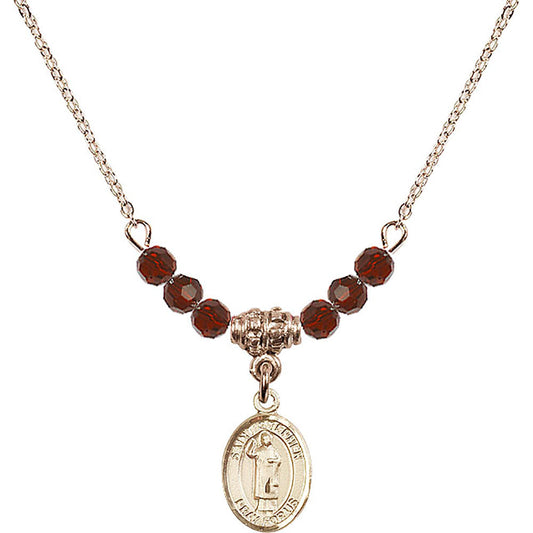 14kt Gold Filled Saint Stephen the Martyr Birthstone Necklace with Garnet Beads - 9104