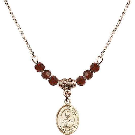 14kt Gold Filled Saint Timothy Birthstone Necklace with Garnet Beads - 9105