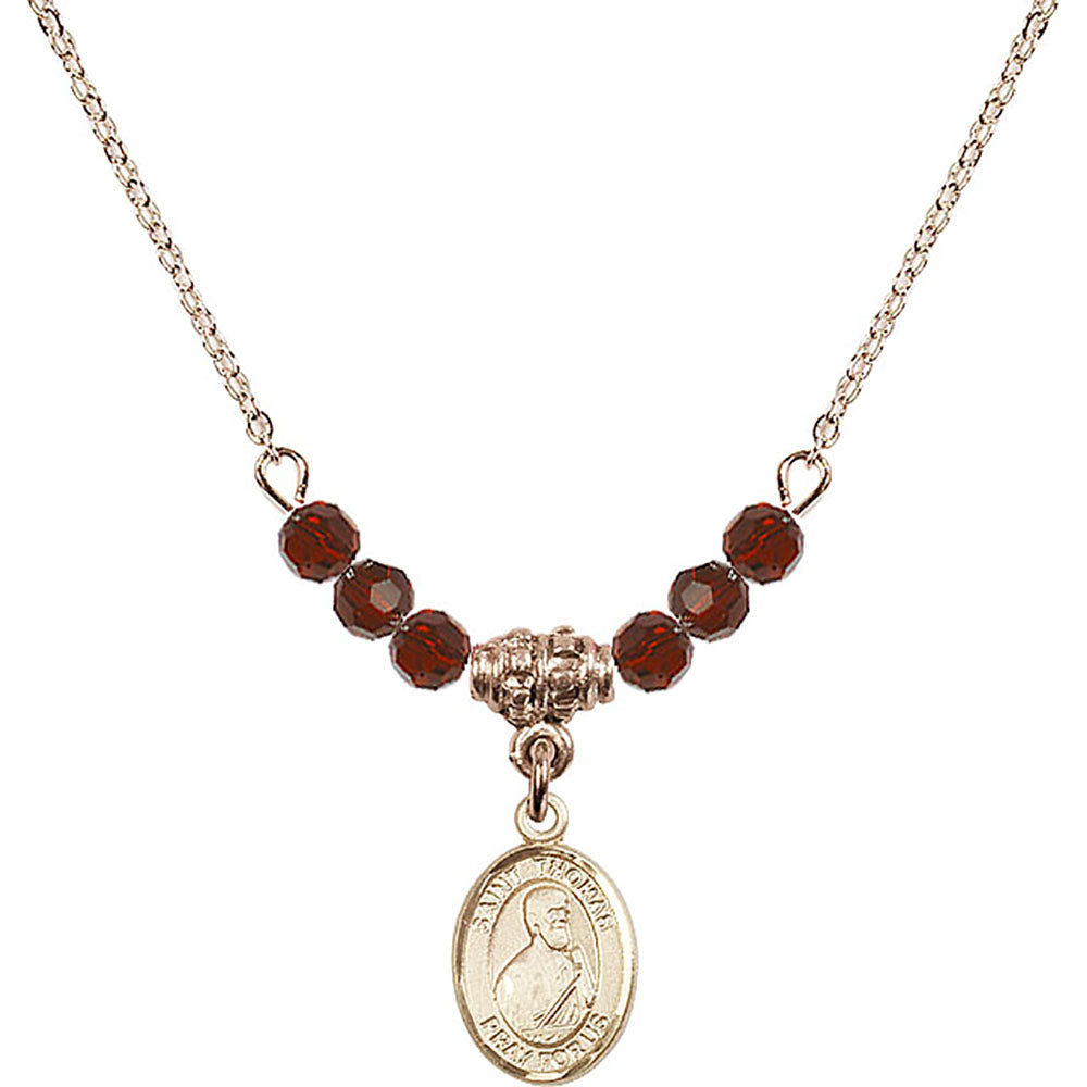14kt Gold Filled Saint Thomas the Apostle Birthstone Necklace with Garnet Beads - 9107