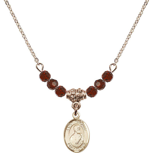 14kt Gold Filled Saint Thomas the Apostle Birthstone Necklace with Garnet Beads - 9107