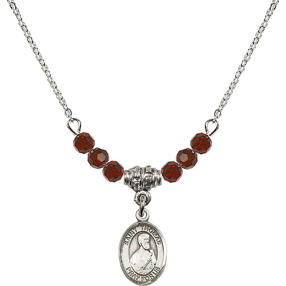 Sterling Silver Saint Thomas the Apostle Birthstone Necklace with Garnet Beads - 9107