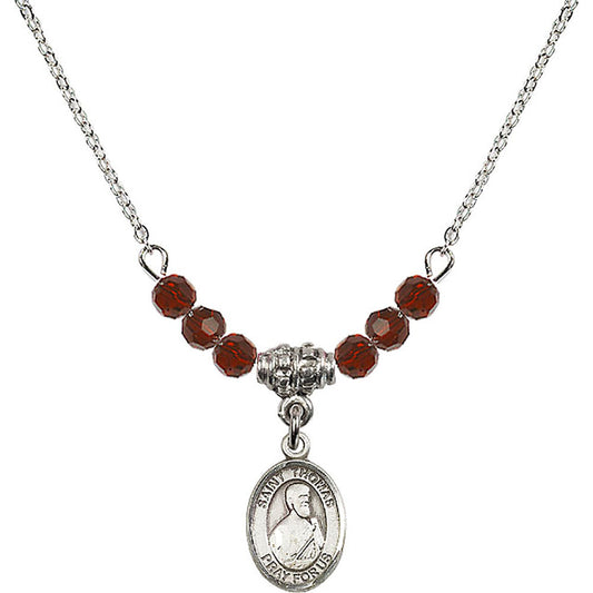 Sterling Silver Saint Thomas the Apostle Birthstone Necklace with Garnet Beads - 9107