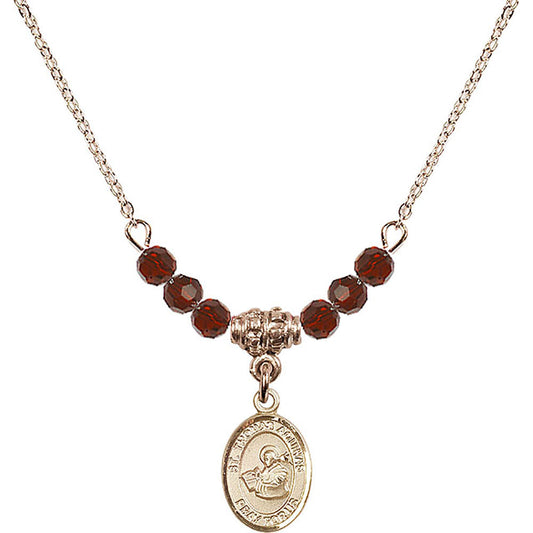 14kt Gold Filled Saint Thomas Aquinas Birthstone Necklace with Garnet Beads - 9108
