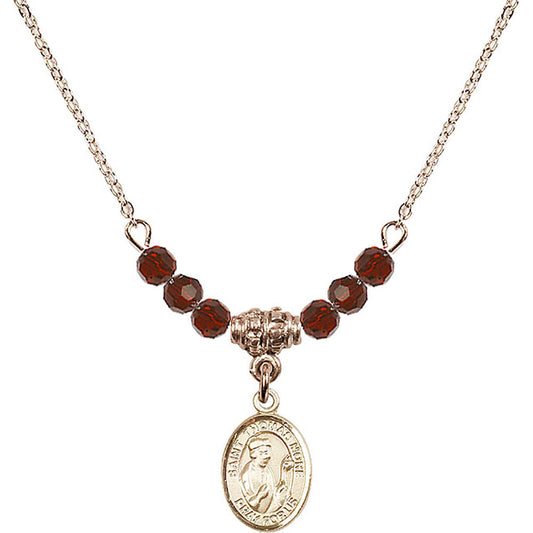 14kt Gold Filled Saint Thomas More Birthstone Necklace with Garnet Beads - 9109