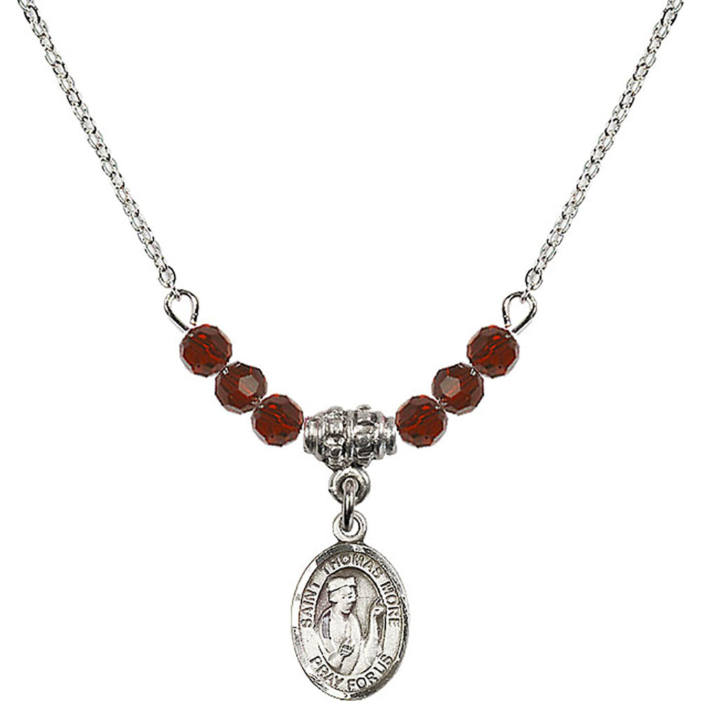 Sterling Silver Saint Thomas More Birthstone Necklace with Garnet Beads - 9109