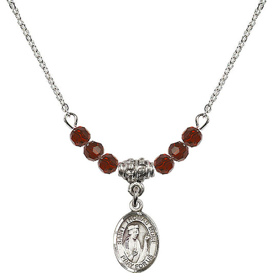 Sterling Silver Saint Thomas More Birthstone Necklace with Garnet Beads - 9109
