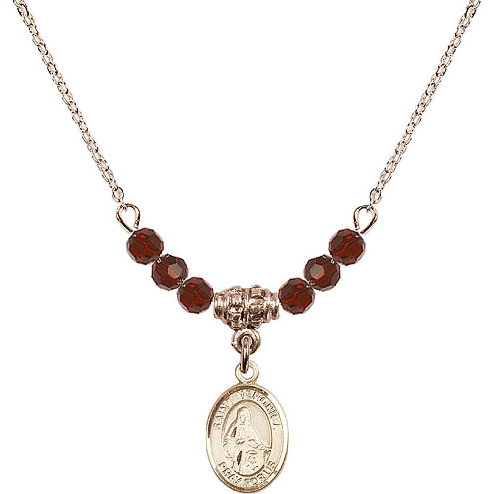 14kt Gold Filled Saint Veronica Birthstone Necklace with Garnet Beads - 9110