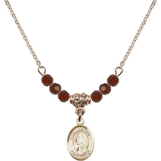 14kt Gold Filled Saint Veronica Birthstone Necklace with Garnet Beads - 9110