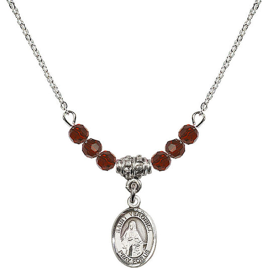 Sterling Silver Saint Veronica Birthstone Necklace with Garnet Beads - 9110