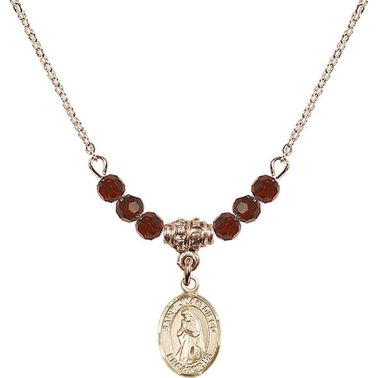 14kt Gold Filled Saint Juan Diego Birthstone Necklace with Garnet Beads - 9111