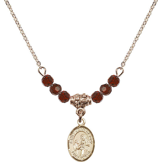 14kt Gold Filled Saint John of God Birthstone Necklace with Garnet Beads - 9112
