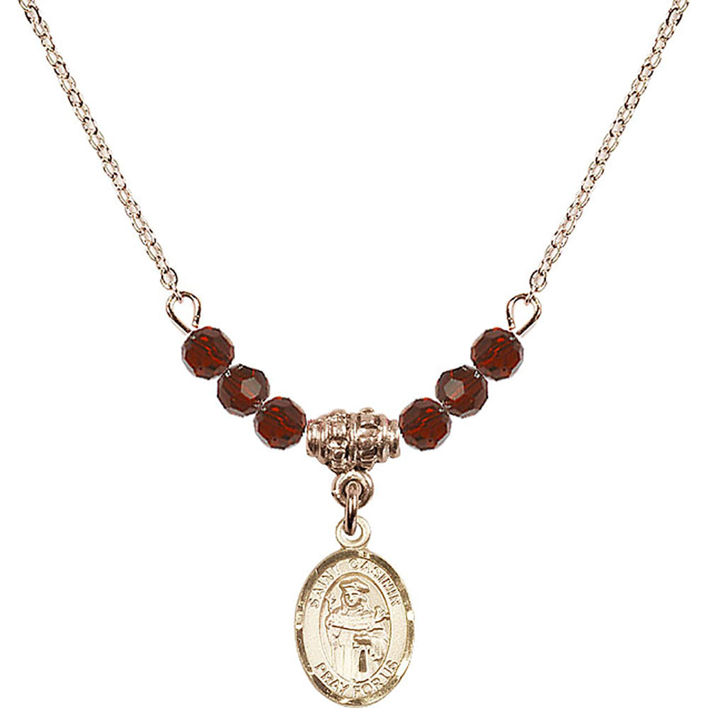 14kt Gold Filled Saint Casimir of Poland Birthstone Necklace with Garnet Beads - 9113