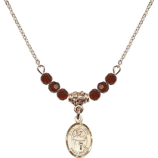 14kt Gold Filled Saint Casimir of Poland Birthstone Necklace with Garnet Beads - 9113
