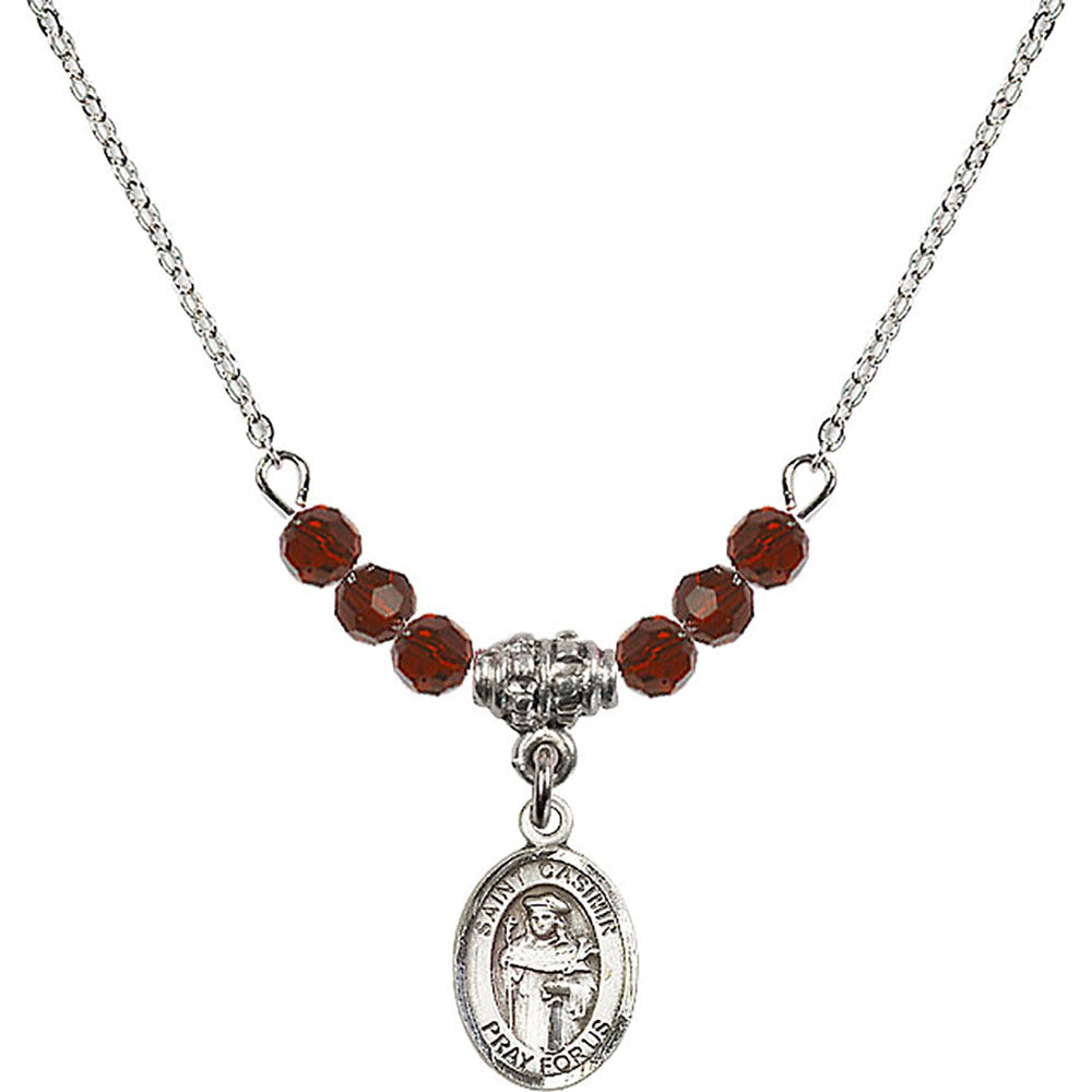 Sterling Silver Saint Casimir of Poland Birthstone Necklace with Garnet Beads - 9113