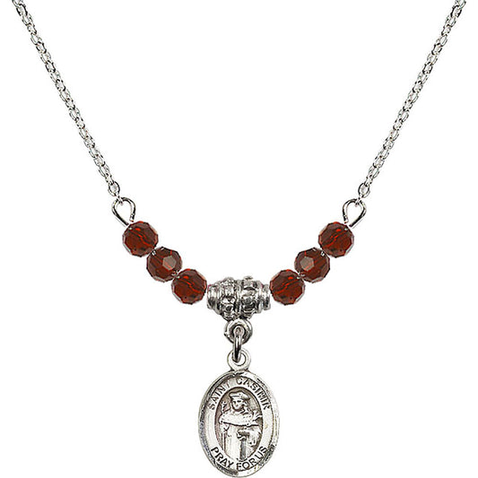 Sterling Silver Saint Casimir of Poland Birthstone Necklace with Garnet Beads - 9113