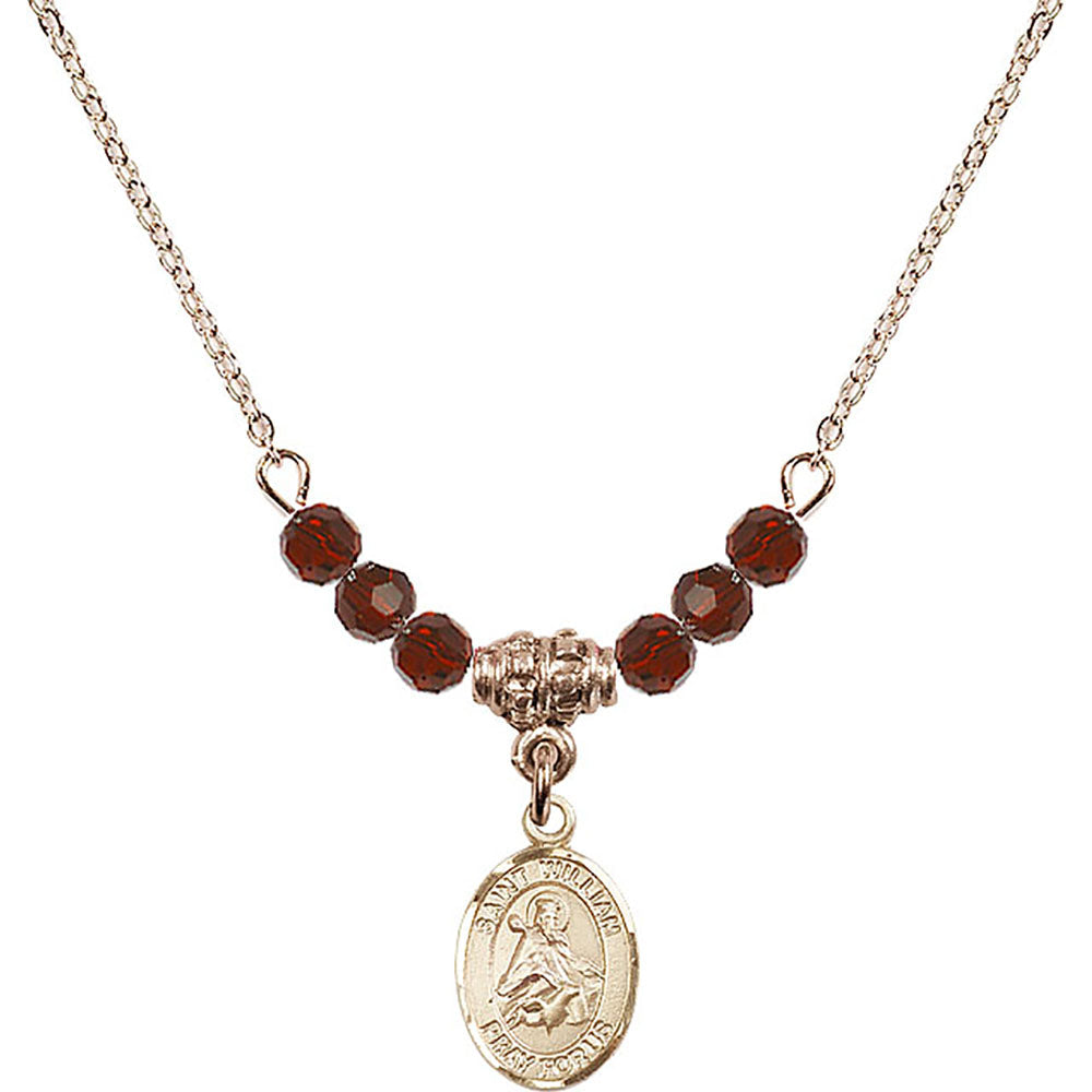 14kt Gold Filled Saint William of Rochester Birthstone Necklace with Garnet Beads - 9114