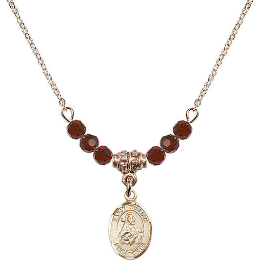 14kt Gold Filled Saint William of Rochester Birthstone Necklace with Garnet Beads - 9114
