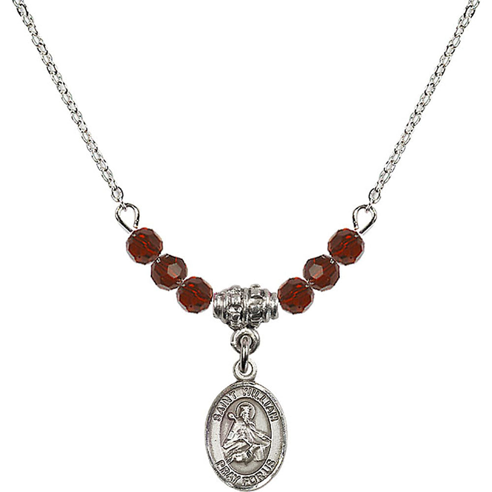 Sterling Silver Saint William of Rochester Birthstone Necklace with Garnet Beads - 9114