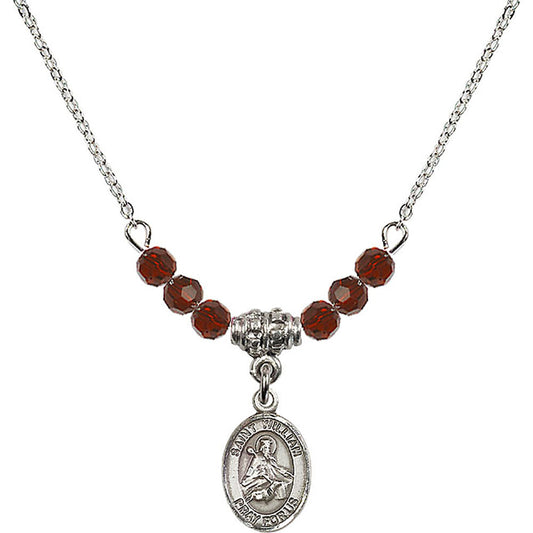 Sterling Silver Saint William of Rochester Birthstone Necklace with Garnet Beads - 9114