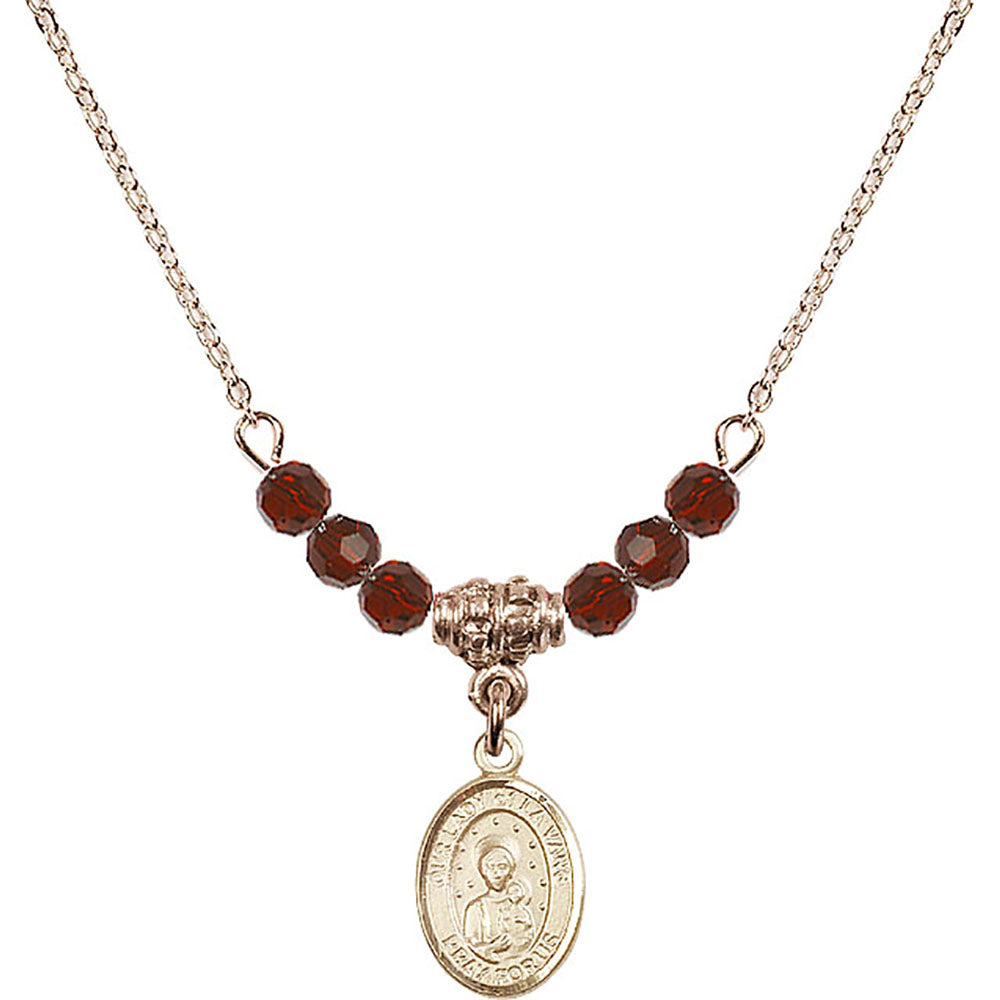 14kt Gold Filled Our Lady of la Vang Birthstone Necklace with Garnet Beads - 9115