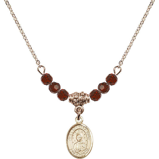 14kt Gold Filled Our Lady of la Vang Birthstone Necklace with Garnet Beads - 9115