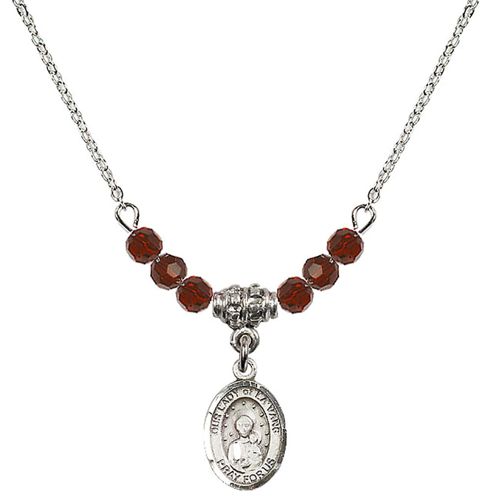 Sterling Silver Our Lady of la Vang Birthstone Necklace with Garnet Beads - 9115