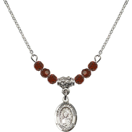 Sterling Silver Our Lady of la Vang Birthstone Necklace with Garnet Beads - 9115