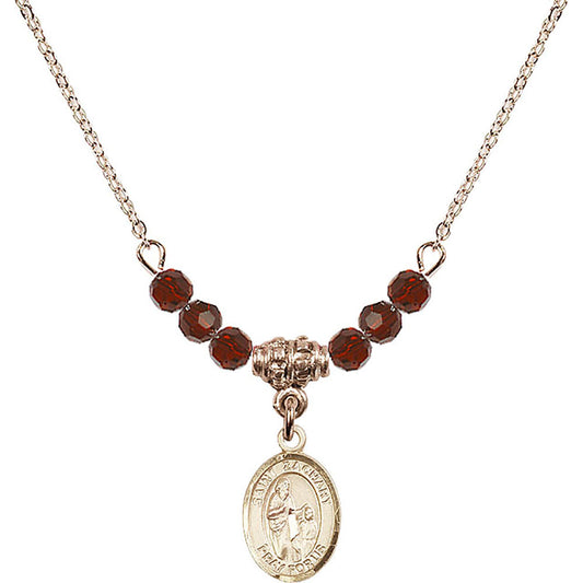 14kt Gold Filled Saint Zachary Birthstone Necklace with Garnet Beads - 9116