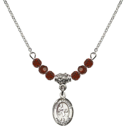 Sterling Silver Saint Zachary Birthstone Necklace with Garnet Beads - 9116