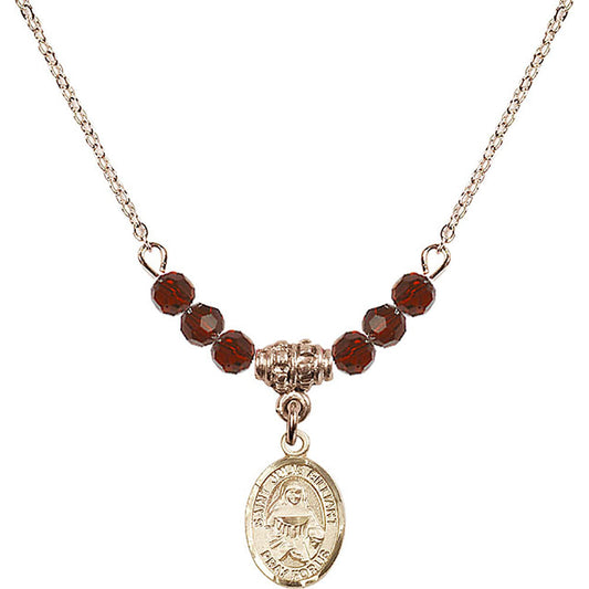 14kt Gold Filled Saint Julie Billiart Birthstone Necklace with Garnet Beads - 9117