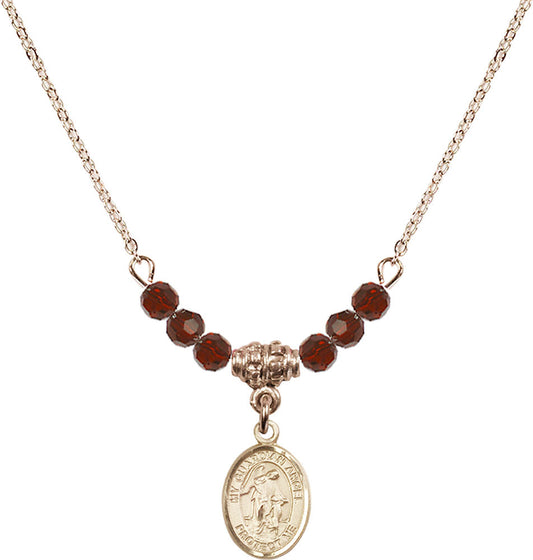 14kt Gold Filled Guardian Angel w/Child Birthstone Necklace with Garnet Beads - 9118