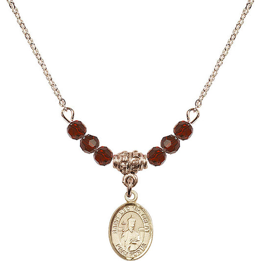 14kt Gold Filled Saint Leo the Great Birthstone Necklace with Garnet Beads - 9120