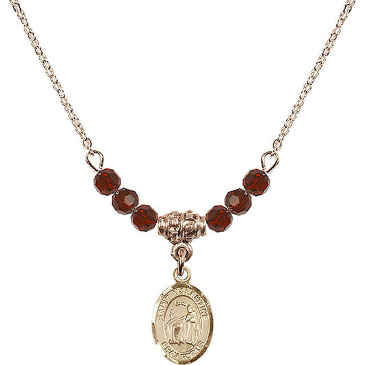 14kt Gold Filled Saint Valentine of Rome Birthstone Necklace with Garnet Beads - 9121