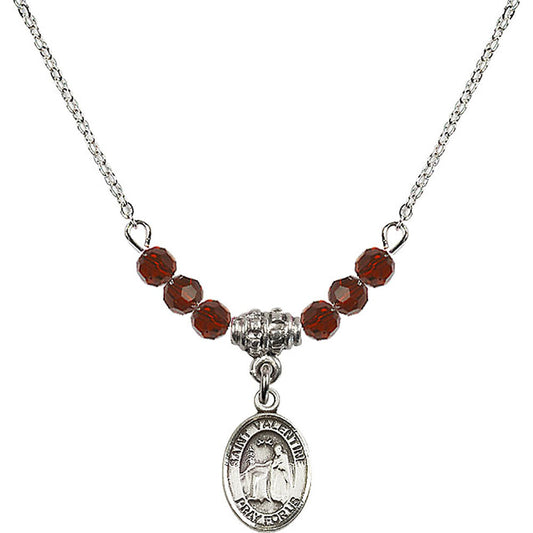 Sterling Silver Saint Valentine of Rome Birthstone Necklace with Garnet Beads - 9121